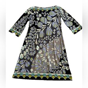 Donna Morgan Boatneck Geometric Art-Deco Black Shift Dress-12-Travel Comfy Chic